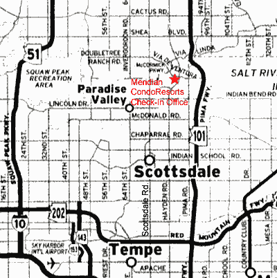 Map to Meridian Condo Resorts in Scottsdale